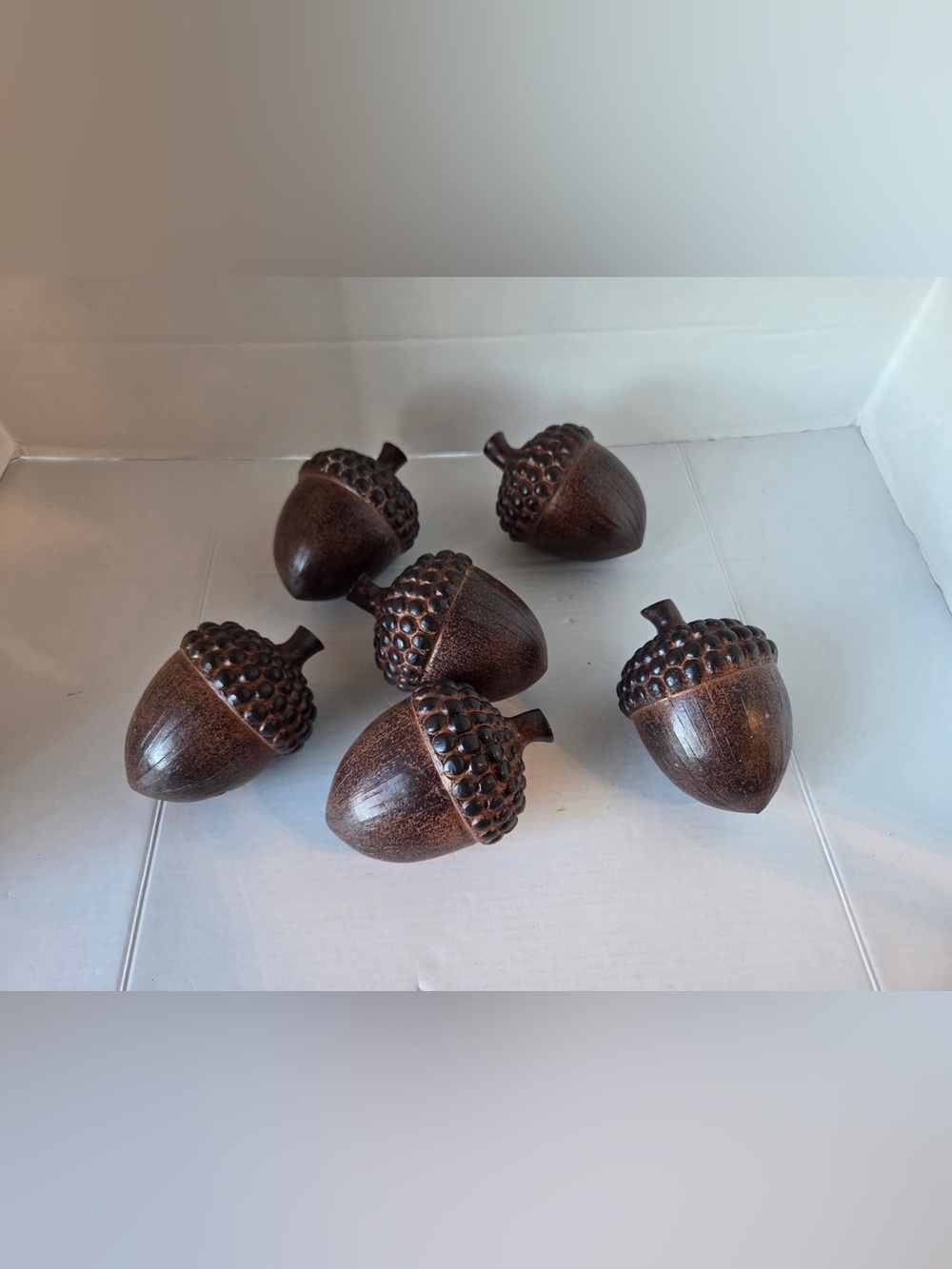 Decorative Wooden Acorns Nuts Carved Set Of 6 3 1/2”